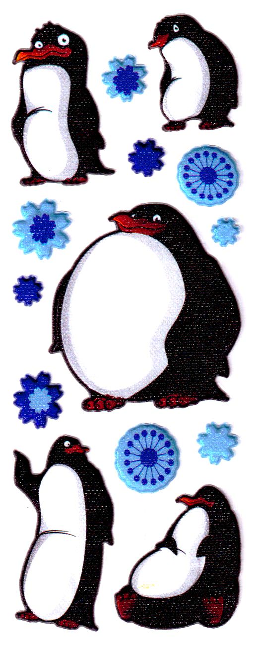 Gommettes autocollantes pingouins à paillettes 3D