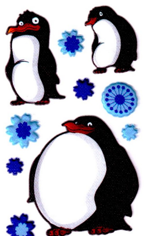 Gommettes autocollantes pingouins à paillettes 3Ddetail