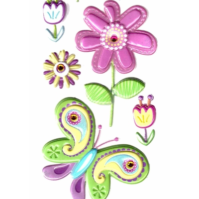 Stickers 3D Fleurs et Strass 22.5x9cm