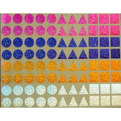 88 gommettes géométriques holographiques 15 mm effet laser