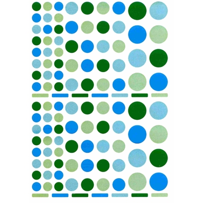 104 Gommettes Rondes multitailles Camaïeux Bleu et Vert