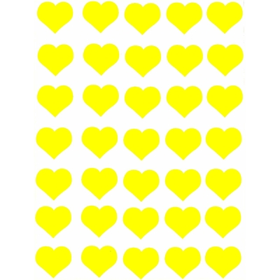 35 Gommettes Coeurs jaunes 25 mm