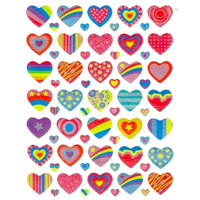 63 stickers irisés Cœurs colorés 2 tailles