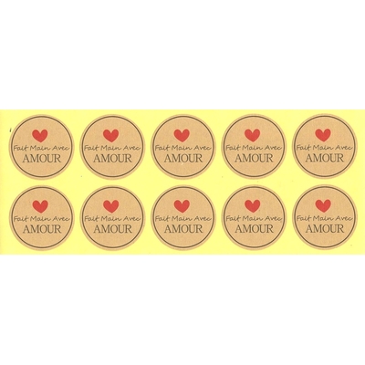 Étiquettes rondes dorées "Fait Main Avec Amour"