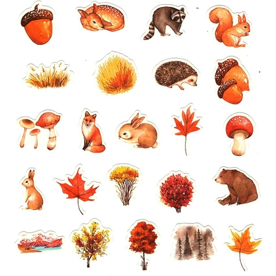 Boite de 46 Stickers Faune et Flore des Forêts en automne