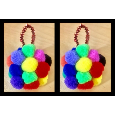 KIT Bricolage Noël : Deux boules en pompons colorés 25 mm