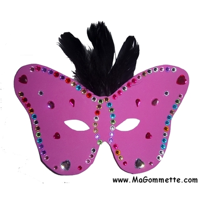 KIT Bricolage masque carnaval Papillon Rose en Strass et plumes