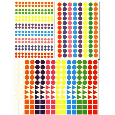 LOT 464 Gommettes géométriques 3 formes - 8 couleurs - 9 mm et 15 mm