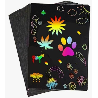 WONDAY Paquet de 10 cartes à gratter arc en ciel format 10 x 15 cm avec 2  pochoirs et stylet bambou