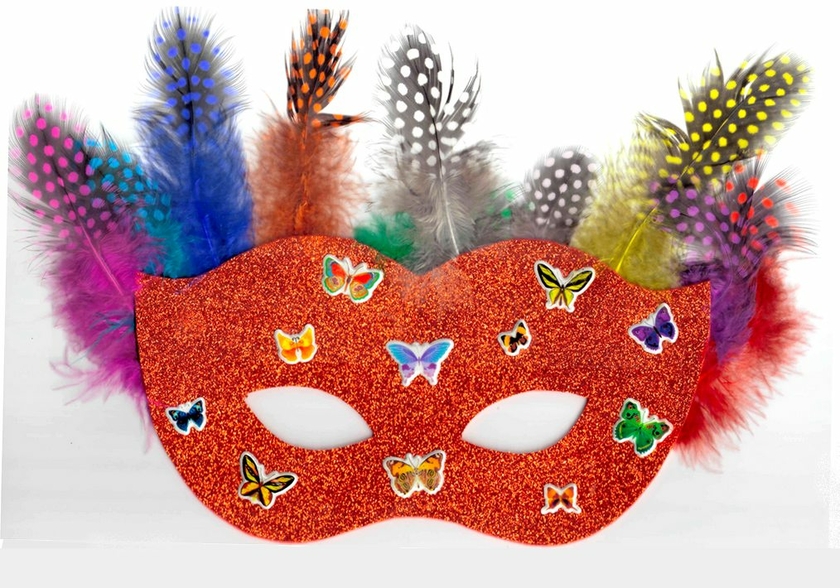 KIT Bricolage Masque carnaval ROUGE en mousse, plumes et gommettes