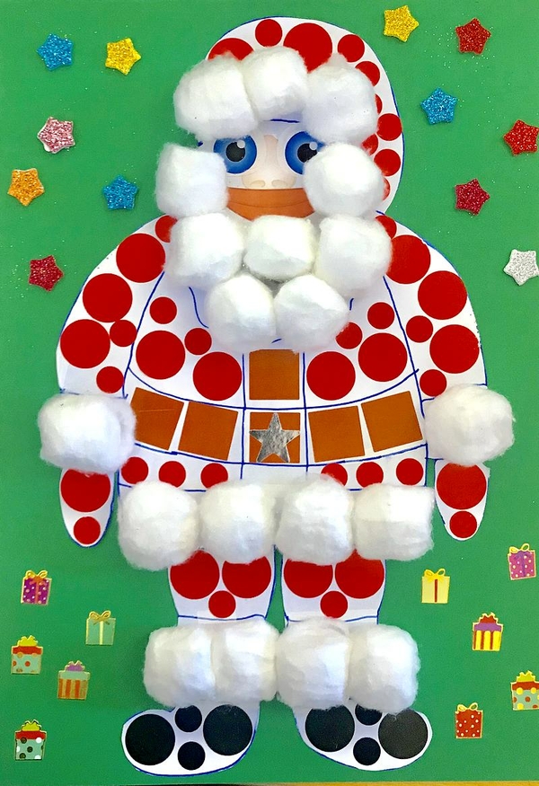 KIT Bricolage Noël : Père Noël Boules de coton et gommettes