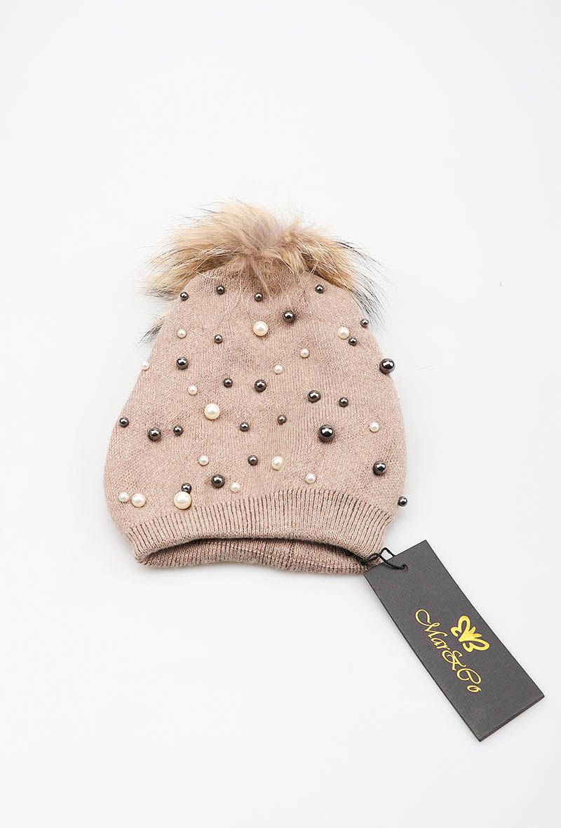 bonnet ponpon taupe