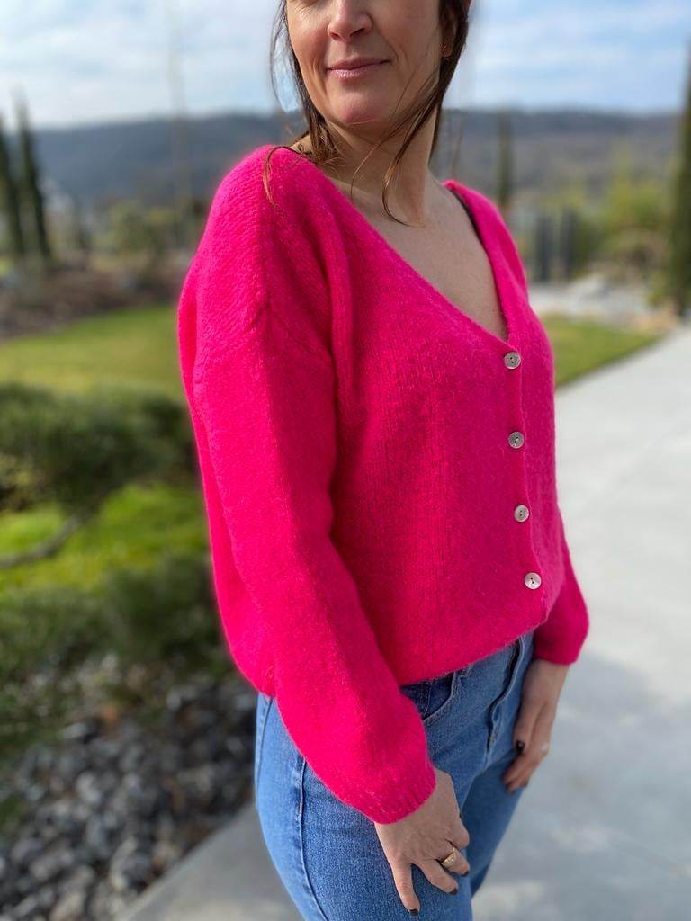 Gilet court boutons à lavant col V Fuchsia Tim.2