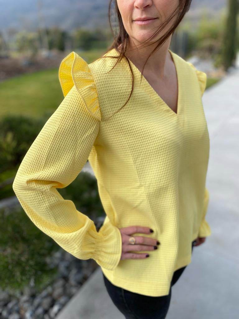 Blouse ample effet gaufré boutons au dos Jaune Sonia.6