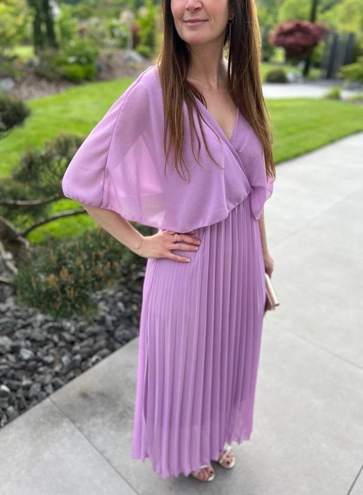 Robe longue bas plissé joli dos Lilas Gloria