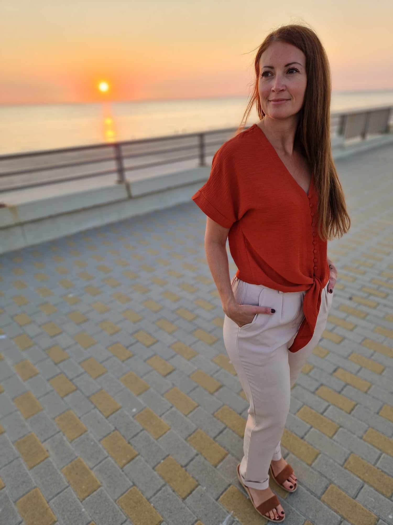 Blouse fluide courte avec noeud Terracotta Demy.3
