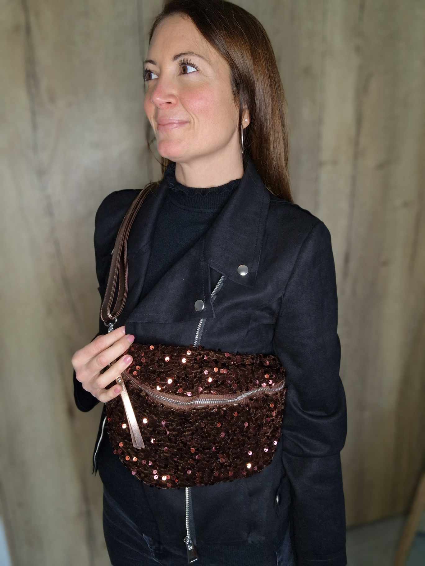 Sac Banane paillettes Marron