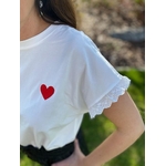 T-shirt Blanc manches dentelle coeur rouge Simon.4