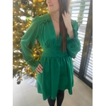 Robe patineuse décolleté manches bouffantes aux poignets effet satiné VERT Milana