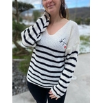 Pull col V rayé inscription Amor Sandy