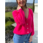 Gilet court boutons à l'avant col V Fuchsia Tim