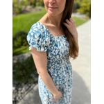 Robe taille élastique imprimé fleuri blanc et bleu Ysaline.2