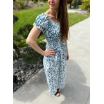 Robe taille élastique imprimé fleuri blanc et bleu Ysaline