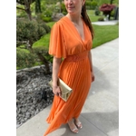 Robe longue bas plissé taille élastique léger décolleté Orange Jordana.2