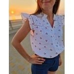 Blouse luide en gaze de coton imprimé cerises Cerise