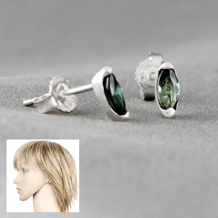 Boucles Tourmaline verte & argent 925, haut. 7mm