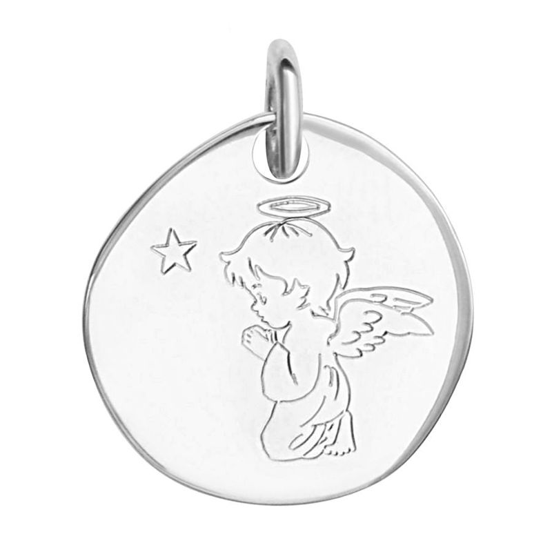 Porte-clés ange enfant qui prie à genoux argenté gravure personnalisée sur  médaille
