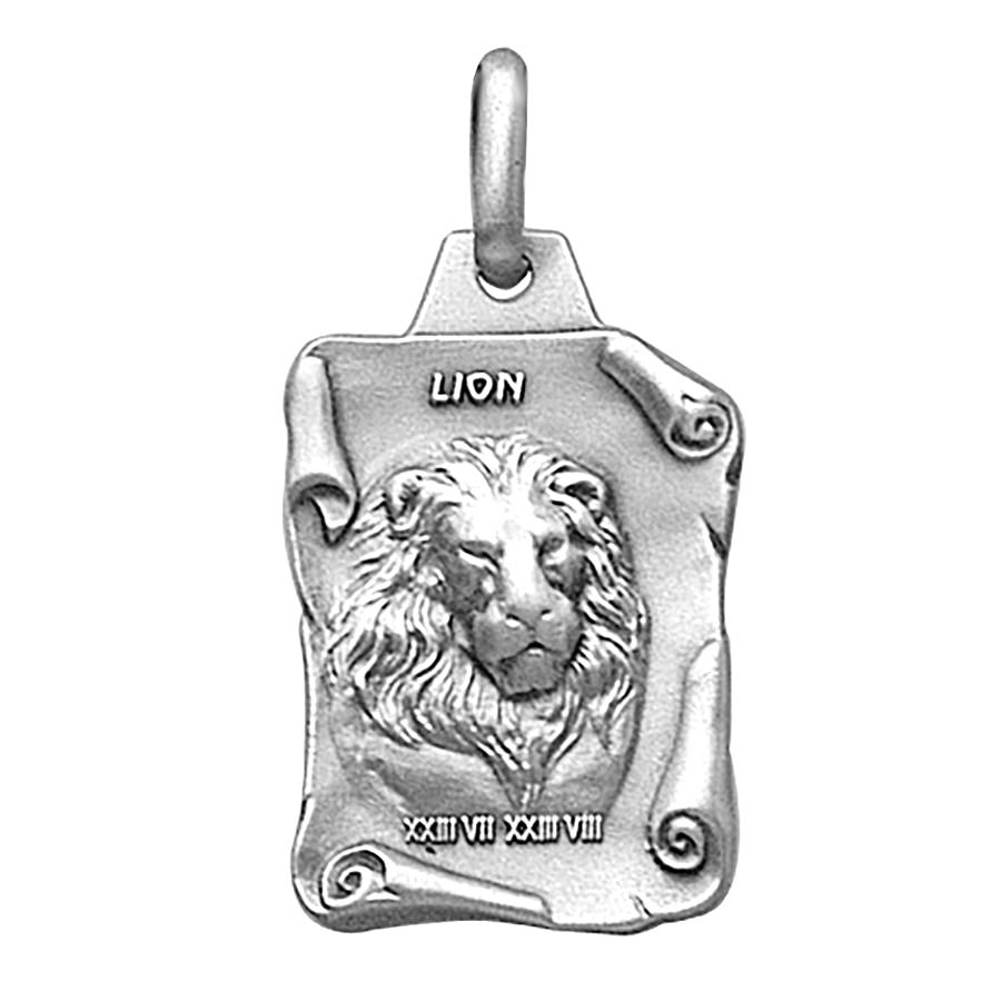 Pendentif Lion, gravure verso, argent 925 rhodié ou vieilli