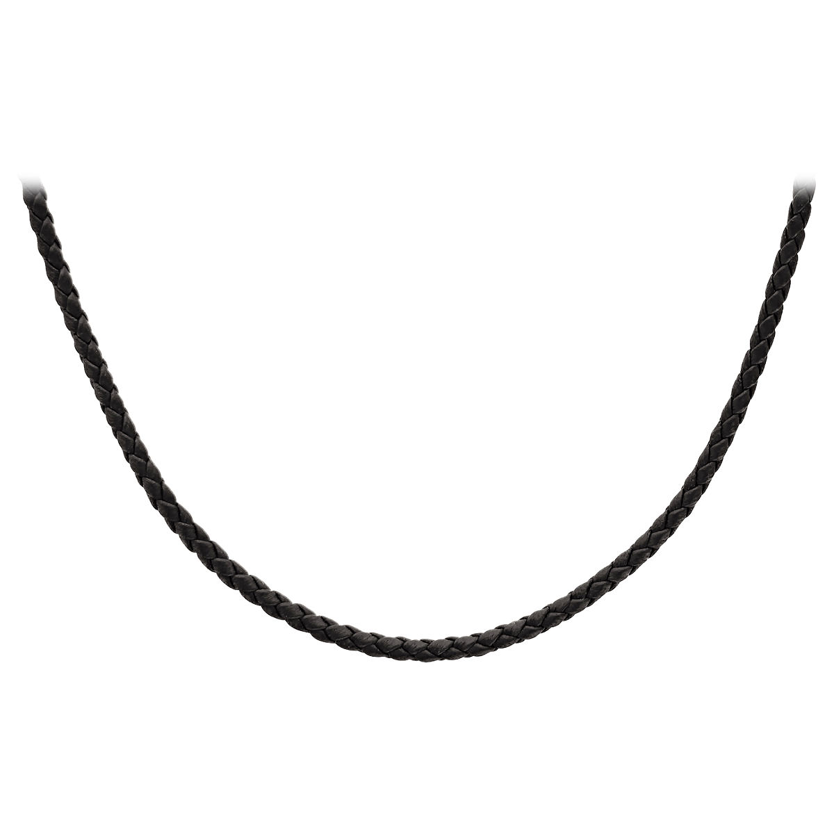 Cordon cuir tressé noir 3mm - 42 à 65cm & argent 925