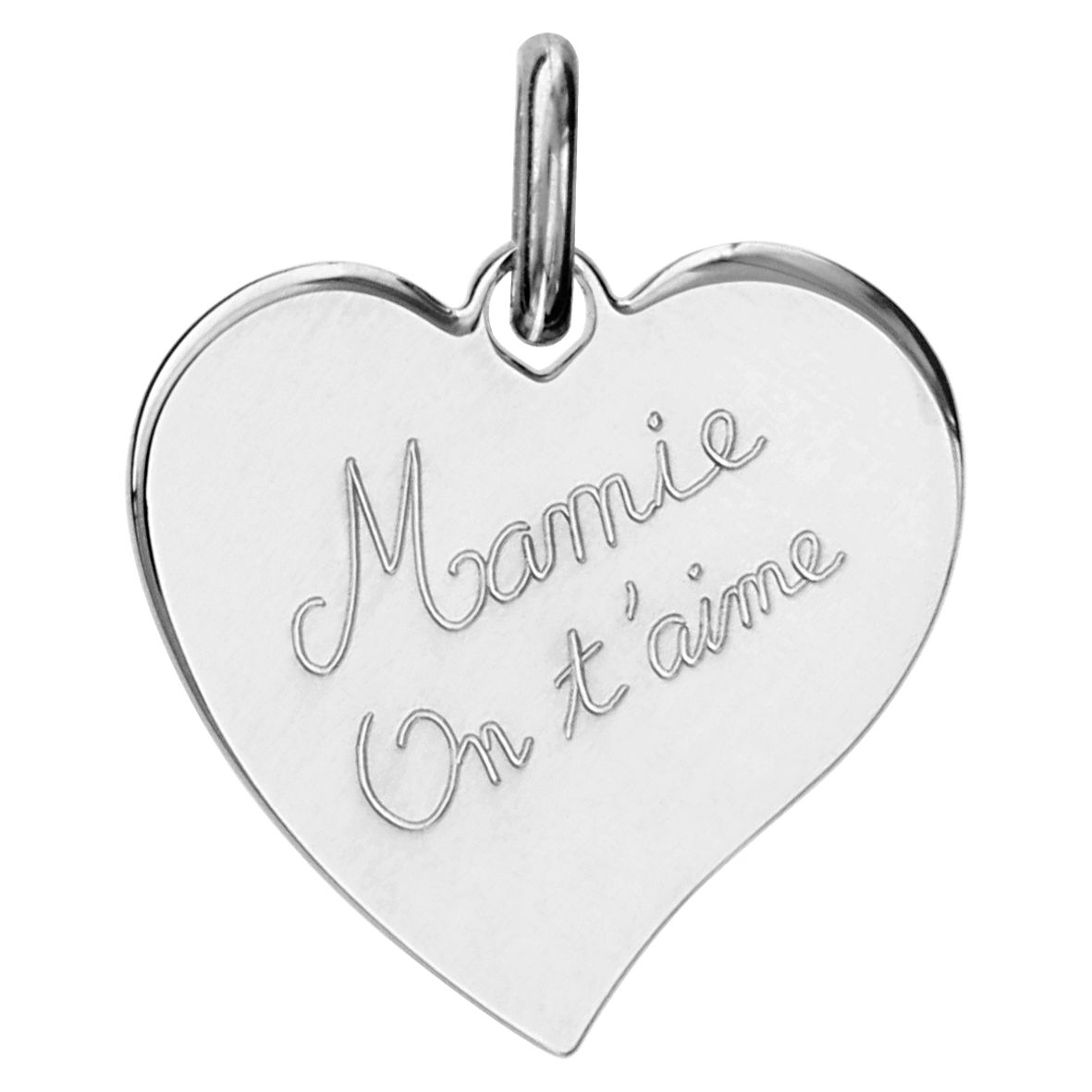 Pendentif coeur Mamie on t\'aime, gravure verso, argent 925 rhodié