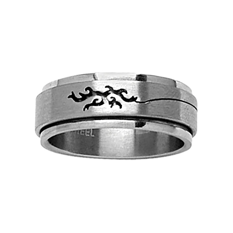 Bague motif Tribal ajouré, anneau tournant, T. 56 au 66, acier