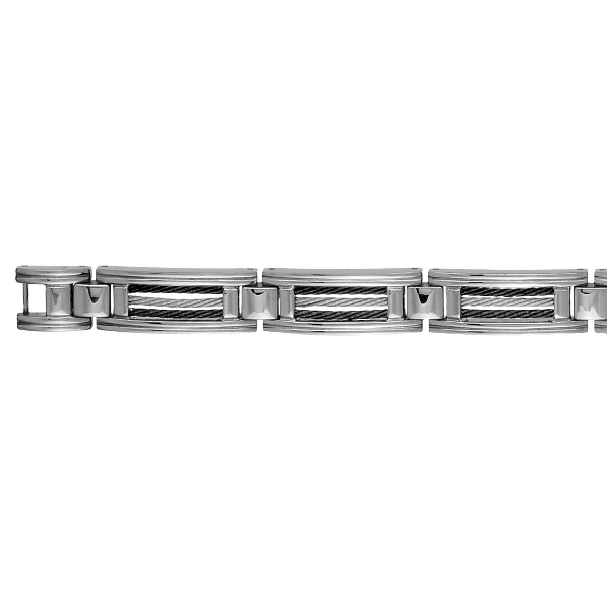 Bracelet 11mm, câbles noir & gris, réglable 21 ou 23cm, acier