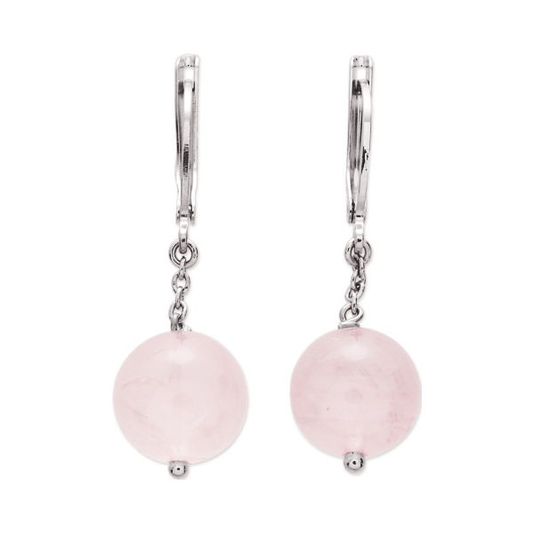 Boucles quartz rose & argent 925 rhôdié, haut. 3.5cm