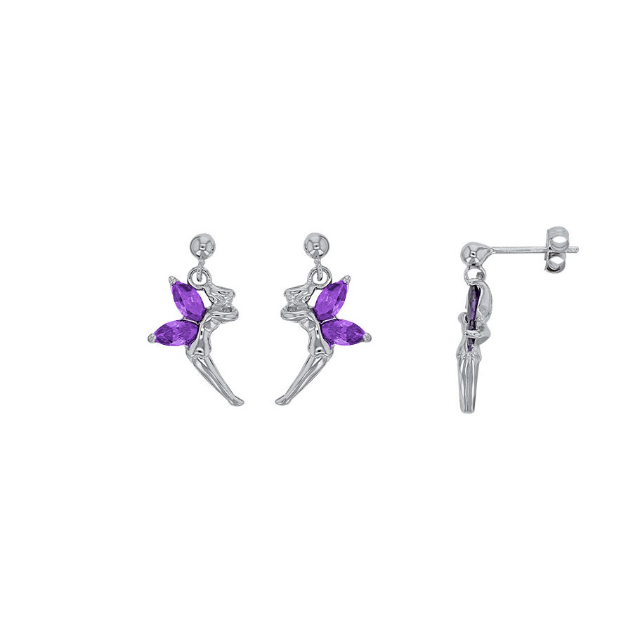 Boucles fée ailes violettes & argent 925 rhôdié, haut. 2cm