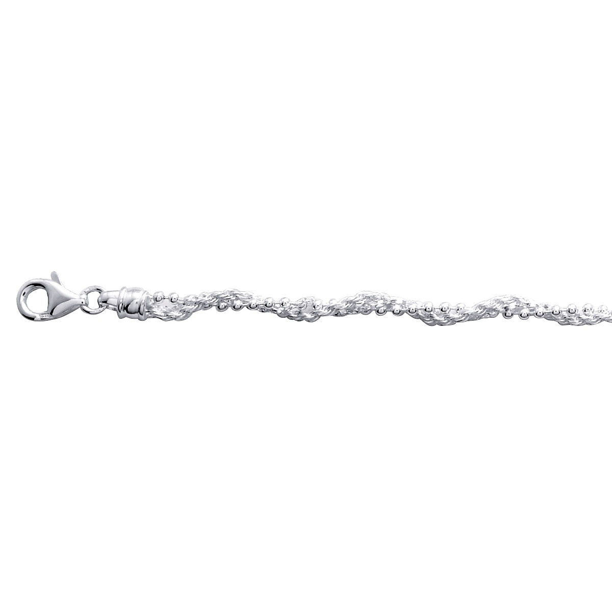Bracelet mailles boules, corde & diamantée - 18cm, argent 925