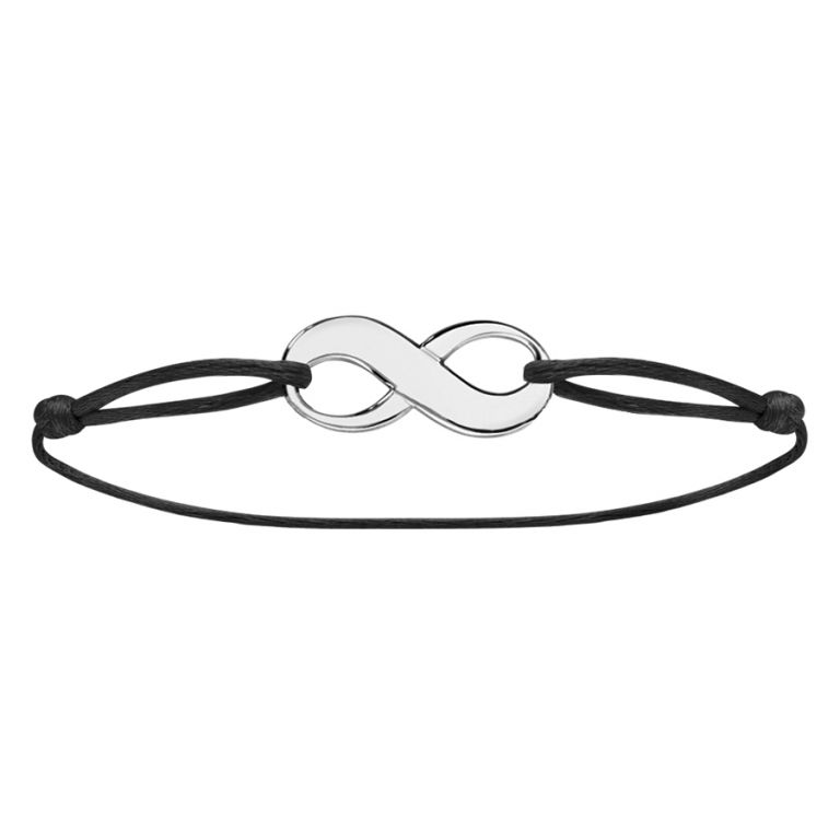 Bracelet Infini personnalisable, Argent 925, cordon coulissant