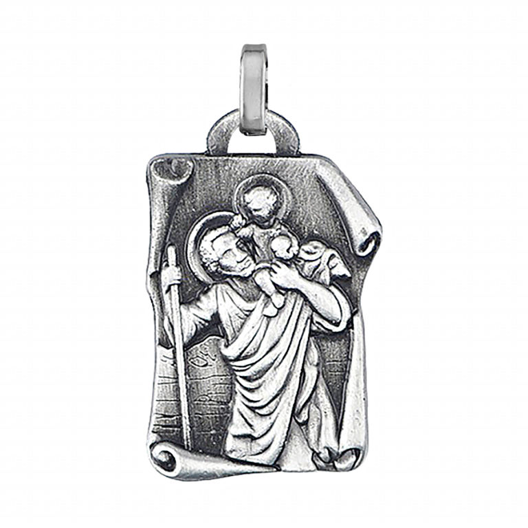 Pendentif Saint Christophe, gravure, acier - 4cm
