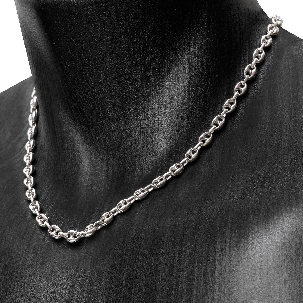 Collier grain de café 6x8mm - 45 à 60cm, Argent (poids 18 à 24 Gr.) option rhodié