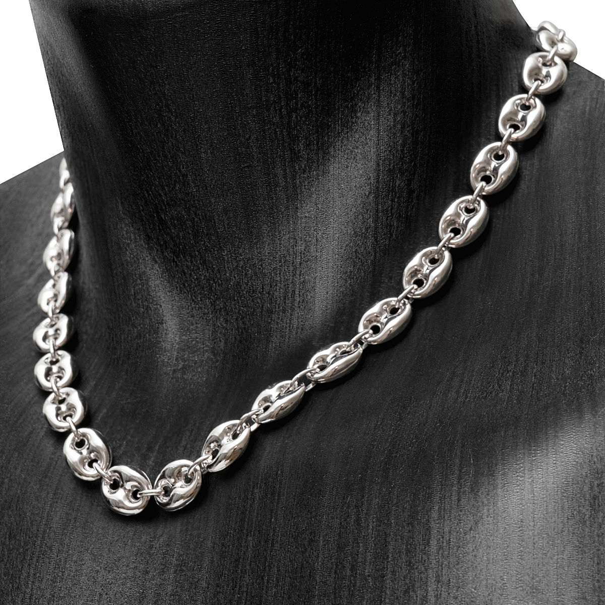 Collier grain de café 11x15mm - 50 à 77cm, Argent 925 (poids 45 à 75 Gr.) option rhodié