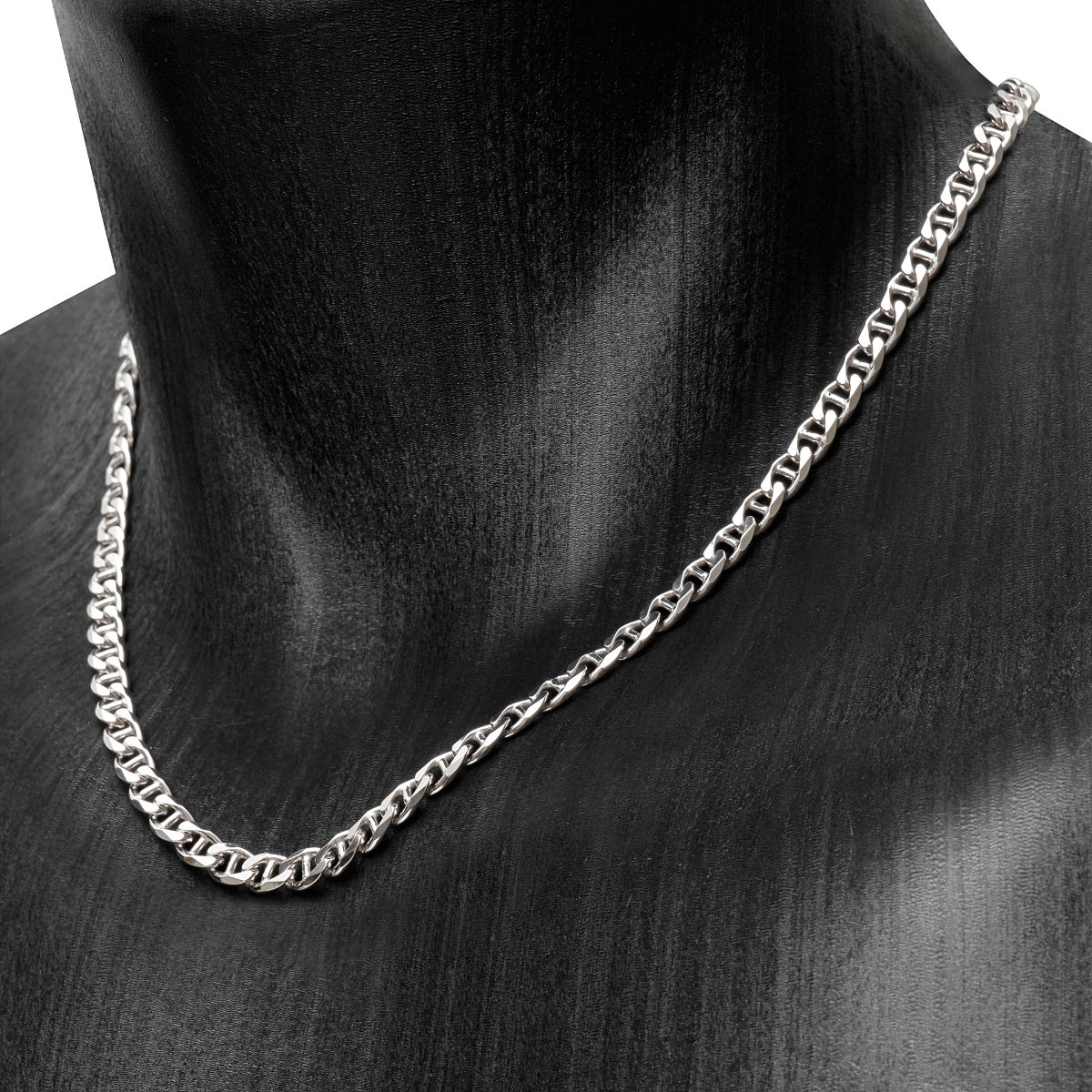 Collier maille marine 6mm- 45 à 60cm, Argent 925  (poids 25-30g) option rhodié, plate