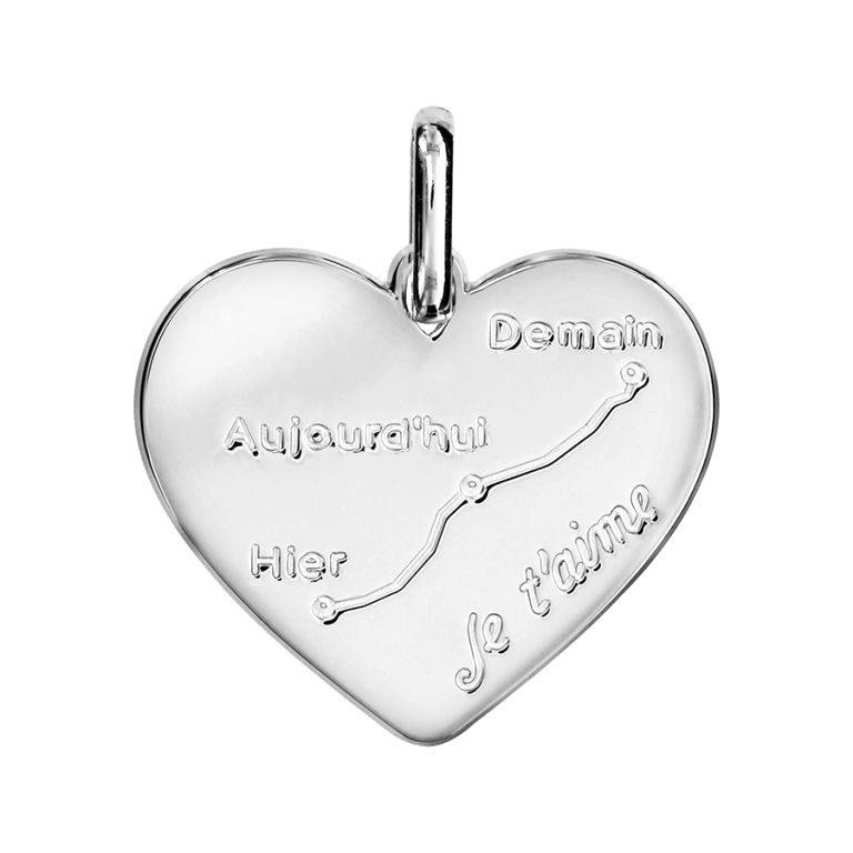 Pendentif coeur courbe d\'amour, gravure verso, argent 925 rhodié