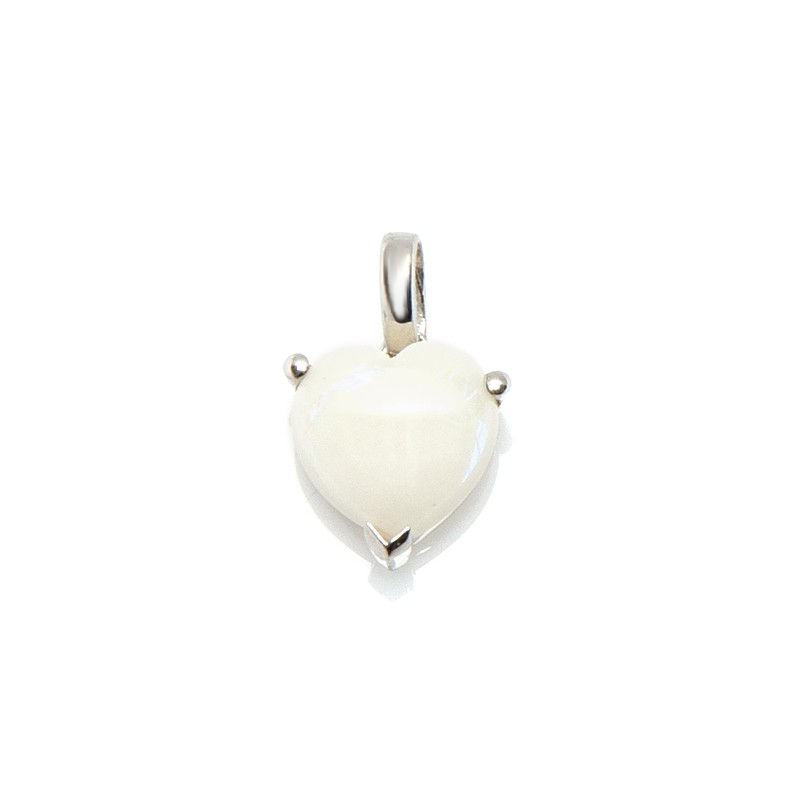 Pendentif coeur opale blanche ou translucide & argent 925 rhodié, modèle au choix