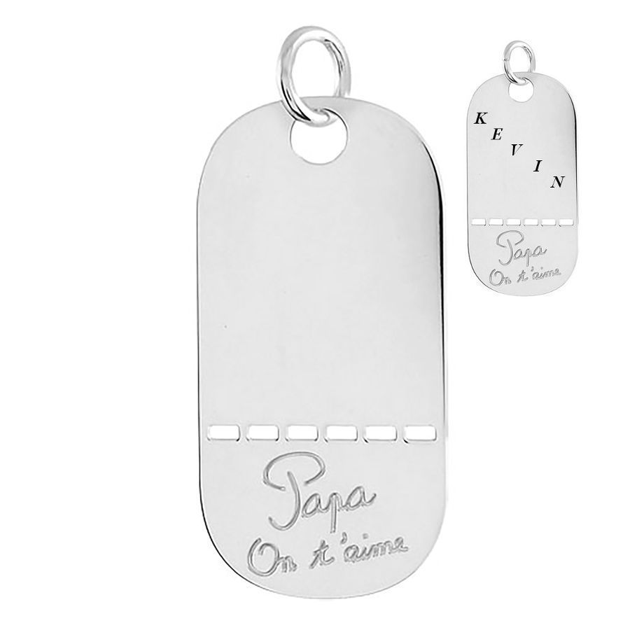 Pendentif papa on t\'aime, gravure face/verso, argent 925, haut. 4,8cm