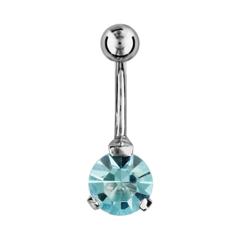 Piercing nombril bleu 8mm, argent 925 & acier chirurgical, haut. 2.3cm