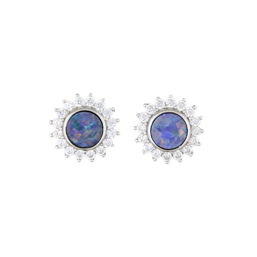 Boucles Soleil, Opale bleue naturelle, argent 925 rhodié - 1cm