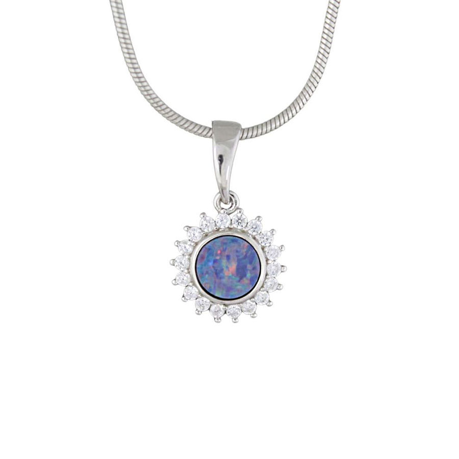 Collier Soleil, Opale bleue naturelle - 40 à 55cm, argent 925 rhodié